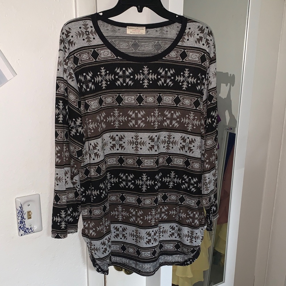 Bobbie Brooks Black and Brown Patterned Long Sleeve Top